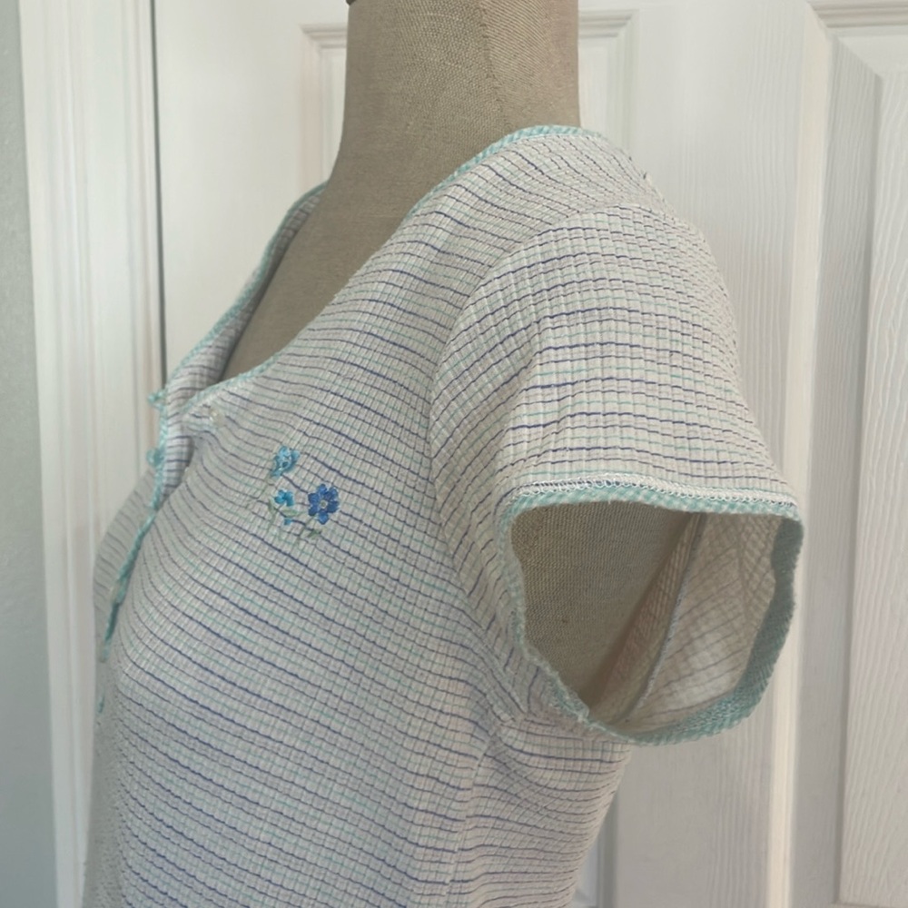 Vintage Aria Striped Short Sleeve nightgown ruffled hem embroidered flowers S - Picture 11 of 11